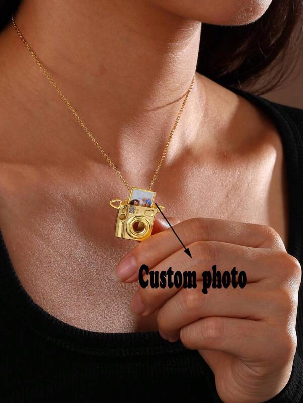 1 Pc Custom Pictures Photo Camera Necklace Personalized Pictures Photo Pet Pictures Letter Sentence Poem Number Logo Sign Can Open Mini Camera Page Memorial Pendant Stainless Steel Jewelry Pendant For Women Chain Birthday Gift Valentine's Day Gift Christmas Gift
