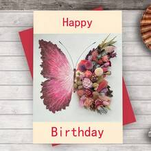 1pc Beautiful Floral & Butterfly Happy Birthday Greeting Card,School Supplies,Back To School