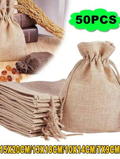 50pcs Apricot Colored Drawstring Bag Gift Bags, DIY Wedding Favor Gift Bag Wrapping Pouches Wedding Decoration Party Supplies, Father Day Gift Bag