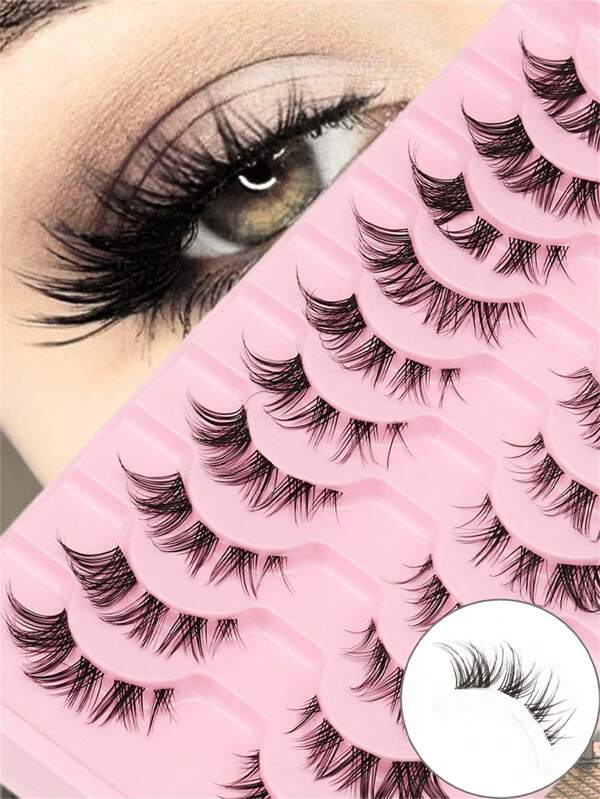 10 Pairs 3D Faux Lashes - Thick, Fluffy & Lightweight | Various Styles For Beginners, Reusable Self-Adhesive Eyelashes (C/D Curl, 6-9mm/10-12mm/16-18mm)