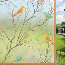 1pc 17.7inch PVC Bird Window Privacy Film, With Installation Tool, Colorful Non-Sticky Matte Glass Decorative Film For Bathroom, Shower Door, Bedroom, Living Room