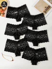 6 piezas de pantis de encaje negro sexy y de moda para mujer, ropa interior triangular romántica, elegante, suave, cómoda, transpirable y elástica, adecuada para uso diario y todas las estaciones