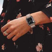 兼容 表带和表壳、带 TPU 盖的不锈钢金属链、智能手表链式表带、适用于 I-Watch 系列 9 8 7 6 5 4 3 2 1 SE 的腕带，41 毫米 40 毫米 38 毫米