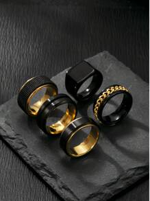 5pcs Stainless Steel Personalized Men's Ring Set, Includes 1 Chain, Matte Finish, Stress Relief Rings, Suitable For Men & Women, Daily Matching, Perfect Gift For Holidays, Dates