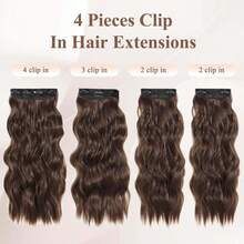 Megito Hair Extensions Clip In 4PCS Hair Extension Long Wavy Full Head 20Inch Clip In Hair Extension Synthetic Fiber Hair Pieces For Women - 棕色 - 查看 2