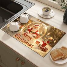 1pc Christmas Santa, Snowman & Tree Printed Silicone Coffee Drink Coaster, Anti-Slip Absorbent Washable Drainage Mat For Countertop, Kitchen, Dining Table, Holiday Decor