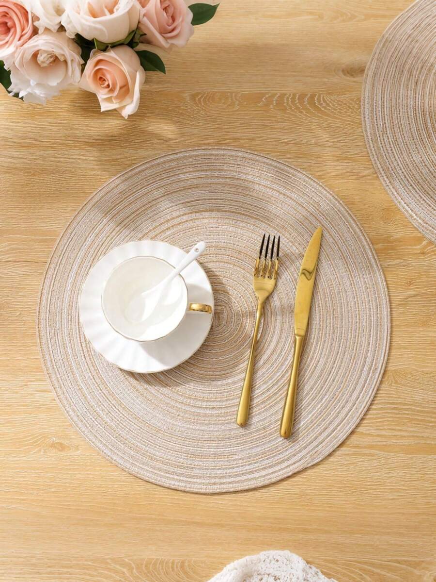 1件/4件/8件圆形编织杯垫（18厘米）/餐垫（36厘米），家用圆形防烫防污杯垫/餐垫，可水洗厨房餐桌垫，适用于家庭聚会、婚礼派对、日常居家用餐，咖啡棕色