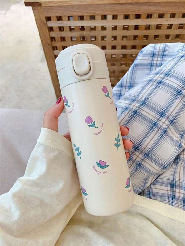 1pc Cute Insulated Water Bottle, Large Capacity, New Design Home & Student Use, Portable, Colorful, With Straw, Keeps Drinks Cool Back To School