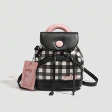 Korean Sweet Lattice Color Collision School Bag Female 2025 New Model Large Capacity Commuter Handbag School Style Small Backpack Lily Perfectly Matches Your Style Of Dress, Shows Your Beauty, And Sends The Best Holiday Birthday Gift For Yourself And Your Family