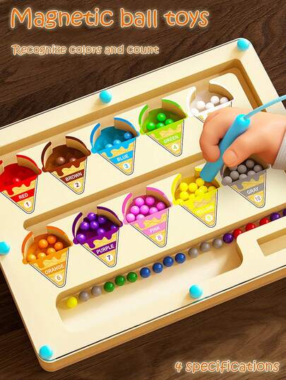 Children's Wooden Magnetic Color And Number Maze, Wooden Color Classification Maze, Wooden Color Matching Learning Counting Puzzle Board, Montessori Counting Matching Game Color Classification Board, Montessori Fine Motor Skills Toys, Magnetic Toys, Magnetic Games. Suitable For Children Aged 3+
