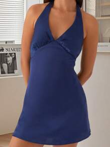 Women's Halter Neck Tank Dress Sleeveless Deep V Neck Solid Color/Floral Beach Dress