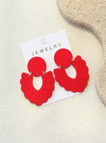 1 Pair Women Abstract Shape Red Ceramic Texture Hollow Out Design Elegant Personalized Acrylic Earrings