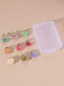 9pcs/Set Colorful Mini Transparent Star Sequin Crystal Glass Ball Pendant For DIY Earrings, Keychains, Accessories