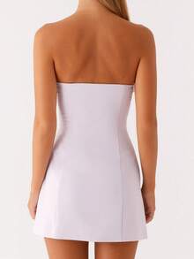 Women's Strapless 3D Flower Mini Dress Elegant Ruffle Short Tube Dress With 3D Floral Backless Cocktail Party Bodycon Dress Clubwear - Màu tím - Xem 5