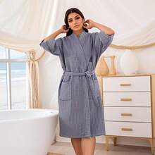 1pc Waffle Bathrobe, Summer Loose Soft Breathable Non-Stuffy, Luxurious Quality Home/Dorm Shower/Swimming Unisex Short Sleeve Robe Back To School - Multicolor - View 2