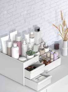 1 PIEZA Caja de almacenamiento de cosméticos con cajones - Organizador de escritorio para cuidado de la piel, perfume, lápiz labial y papelería - Perfecto para dormitorio, tocador y decoración de baño, para vacaciones en la playa, colección de baño, colección de dormitorio, gran capacidad