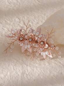 1pc Elegant Floral Crystal & Pearl Decorated Bridal Hair Clip, European Garden Wedding Bridesmaid Hair Accessory