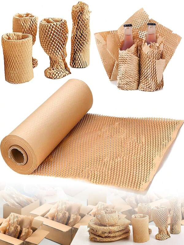 Rollo de 20M/10M/5M de papel de embalaje en panal, película envolvente acolchada, alternativa al envoltorio de burbujas para el envoltura de regalos, decoración, mudanza/envío/embalaje, y totalmente reciclable