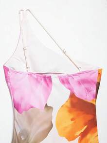 ZEVITY Vestido largo de playa asimétrico con escote trasero y estampado de flores