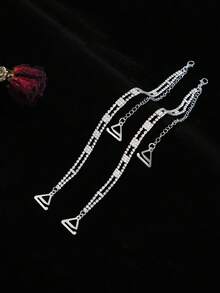 1 Pair Women Rhinestone Shoulder Chain Straps, Elegant Metal Body Chain Sexy Invisible Bra Straps - Silver - View 2