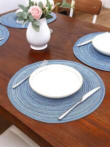 1 Pc/4 Pcs/8 Pcs Round Woven Cup Coasters (18cm)/Placemats (36cm), Home-Use Round Anti-Dirty Heat-Insulated Placemats, Practical Anti-Scald Mats For Weddings And Events, Washable Kitchen Table Pads, Suitable For Family Gatherings, Weddings, Parties And Daily Home Dining, Blue Color