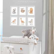 Watercolor  Jungle Animals Unframed Nursery/Child Wall Art - White - View 2