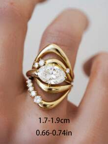 1pc Luxury & Fashionable Women Geometric Zirconia Embedded Copper Gold Ring, Suitable For Formal Occasions, Business/Social Events, And Daily Outfit Accessories - 金色 - 查看 2