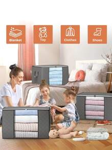1pc Large Storage Bag, Foldable Wardrobe Organizer, Storage Container With Reinforced Handle, Collapsible Storage Box With Transparent Window, For Home Closet, Dorm, To Organize Clothes, Bedding, Pillows, Blankets, And Toys Bag For School School Accessories School Stuff