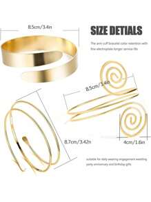 6 Pieces Arm Cuff Upper Arm Band Cuff Bracelet Bangle For Women Silver Gold Adjustable Armband Set