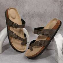 Womens Sandals Comfort Cork Footbed Adjustable Buckle Strappy Casual Walking Hiking Sandals Summer Beach Sandals - Retro Gray - View 5