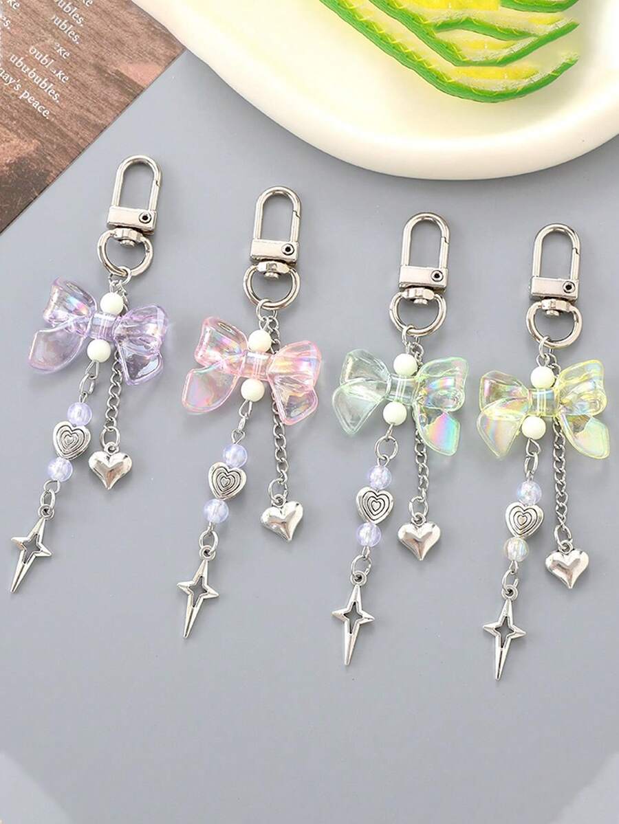 1pc Creative New Fresh Sweet Heart Decor Pendant, Five-Pointed Star Keychain Charm, Earphone Case Hanging Accessories - Multicolor - View 1