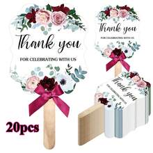 10/20 件婚礼派对礼物手扇，婚礼礼物，适合宾客，毕业典礼，庆祝装饰，感谢您与我们一起庆祝，折叠手持扇，复古波西米亚风新娘婚礼礼物，伴娘，舞蹈，优雅玫瑰花婚礼扇，木质手柄和丝带，供宾客使用，感谢装饰