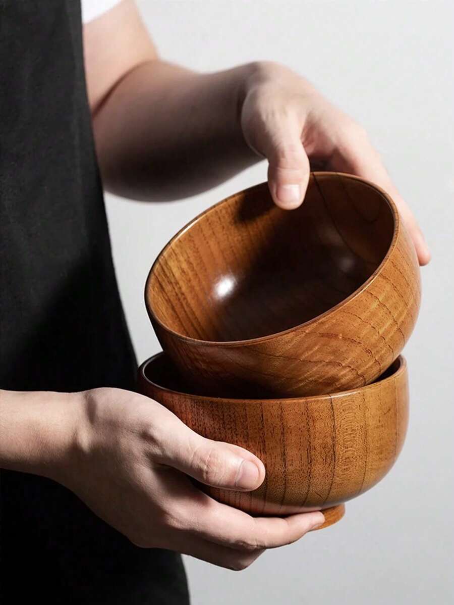 1pc木制饭碗，日式家用简易木制杂粮碗，大容量木制汤碗