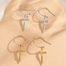 1 Pair Fashionable Women's Simple & Unique Cross Pendant Earrings, Versatile