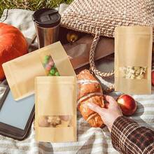 Bags With Window Kraft Stand Pouches Bulk Zipper Paper Pouches Food Storage Reusable Heat Sealable Bags For Packaging Home Office Business - 300 - View 2