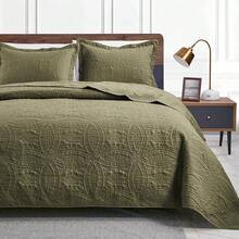 Quilts For Queen Bed Blue Bedspreads - Soft Bed Summer Quilt Lightweight Microfiber Bedspread- Modern Style Coin Pattern Coverlet For All Season - 3 Piece (1 Quilt, 2 Pillow Shams) - Coin Pattern Green - View 1