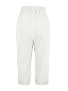 Jisfaneya Solid Color Drawstring Waist Pleated Effect Fabric Gray Straight Leg Capri Pants, Versatile Spring/Summer Capri Pants Suitable For Vacation, Daily Wear And Home - Granny Gray - View 2