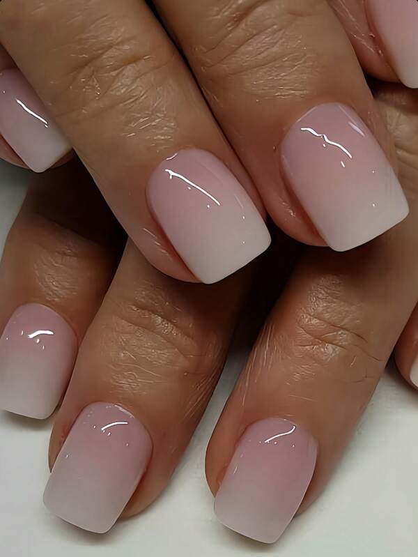 24 pezzi di unghie finte corte e quadrate in stile ombré minimalista, set di arte di unghie in gel, adatto per feste, balli o uso quotidiano