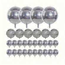 10个/22英寸迪斯科圆形4D铝箔气球，适用于毕业派对、婚礼、派对装饰、圣诞装饰、家居圣诞礼物、圣诞饰品 - 銀色 - 查看 3