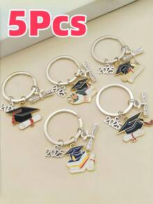 5 piezas Llavero unisex de graduación 2025-2026, llavero de gorra de graduación de aleación con forma de gota de aceite, regalo de recuerdo de ceremonia de graduación, colgante para mochila y bolso