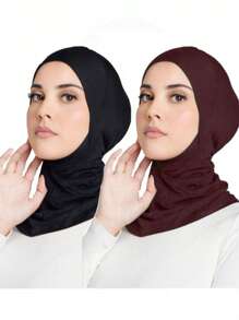 2 pièces Femme Mode Couleur unie Élastique sous le menton Foulard Bonnet Béret pour Femmes Abaya Utilisation quotidienne Sous Casquette