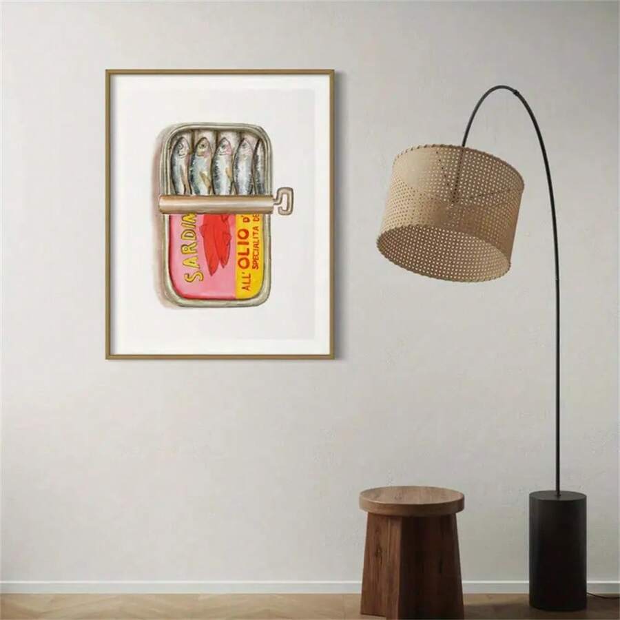 1 Stück Dose Sardinen Kunst Dekor Poster, moderne Tintendruck Wandkunst, klassisches minimalistisches Thema, einfaches Muster, Leinwandmalerei für Küche, Wohnzimmer, Schlafzimmer, Badezimmer, Büro, Herbst- und Frühjahrs-Dekoration, ideal als Einweihungs- und Feiertagsgeschenk, optional mit Rahmen