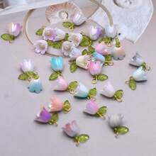 10 件时尚渐变粉色花朵吊坠可用作耳环项链铃兰串饰