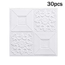 10/20/30/50pcs 35*35cm Self-Adhesive 3D Wall Stickers, White, Living Room Bedroom Wall Renew Decor, Waterproof Mildew-Proof Wall Paper, Dormitory Office Ceiling Decor Foam Wall Decals - Multicolor - View 14