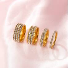 4 Pcs/Set Simple And Versatile Stainless Steel Plated 18k Gold Random Combination With Inner And Outer Ball Ring Different Thickness Gold Ring Men And Women With The Same Couple Ring For Women Daily Wear