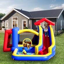 Inflatable Bounce House, Outdoor High Quality Playhouse Trampoline, Jumping Bouncer With Blower, Slide, And Storage Bag, Family Backyard Bouncy Castle, For Kid Ages 3–8 Years, 131x133x91 Inch - 美規A型插(110-127V) - 查看 9