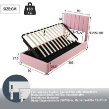 Letto per bambini, letto imbottito per bambini 90x200 cm, letto contenitore con contenitore, letto singolo per bambini, biancheria da letto delicata sulla pelle, rosa