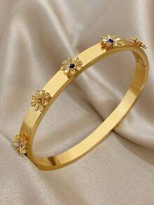 精致的不锈钢手链，饰有人造锆石花，18k 镀金，适合日常佩戴或作为礼物。 - 可愛鑲鑽小花 - 查看 4