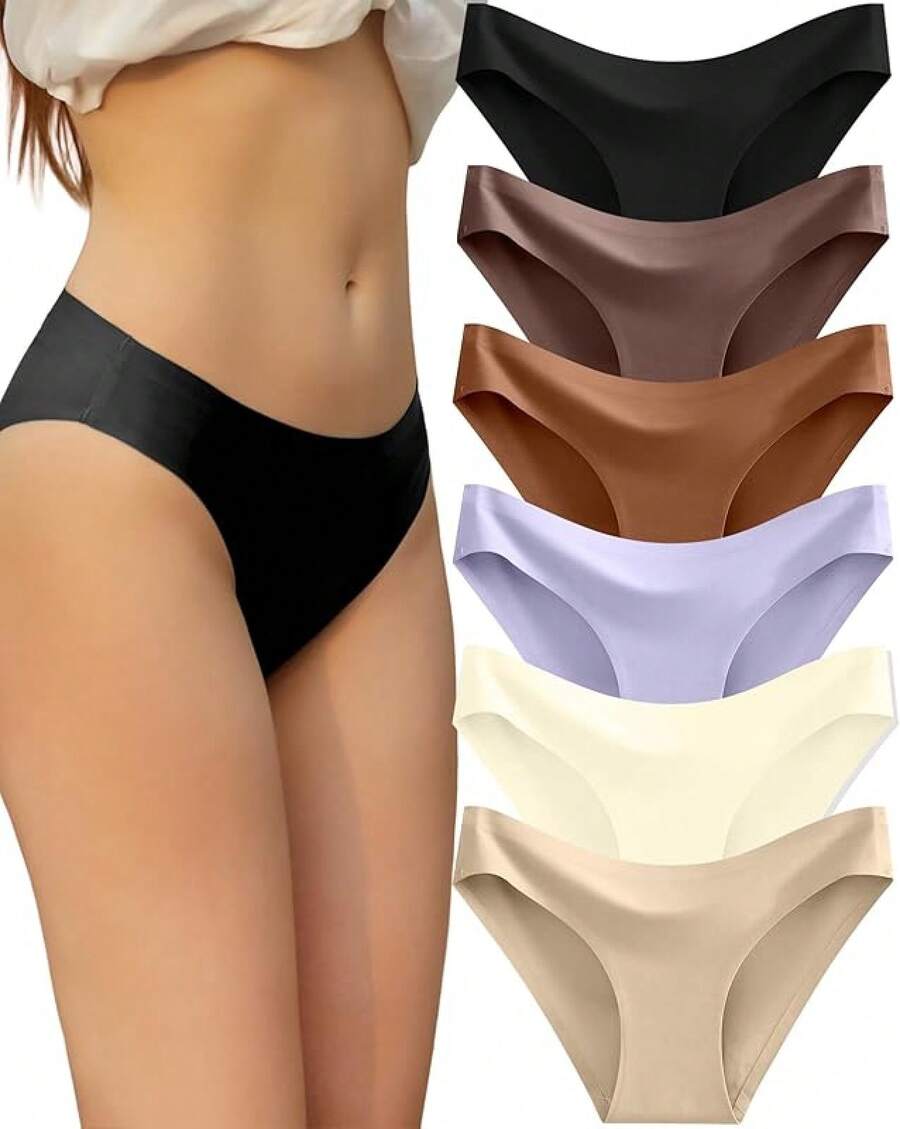 FINETOO 6 Pack Women's Seamless Hipster Underwear No Show Panties Invisibles Briefs Soft Stretch Bikini Underwears XS-XL - 固體 13 - 查看 1