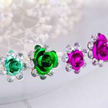 5pcs Set Elegant Faux Crystal & Gold Plated Rose Ditsy Floral Hair Clips, Bride Updo Accessories, U-Shaped Hair Pins, All Season